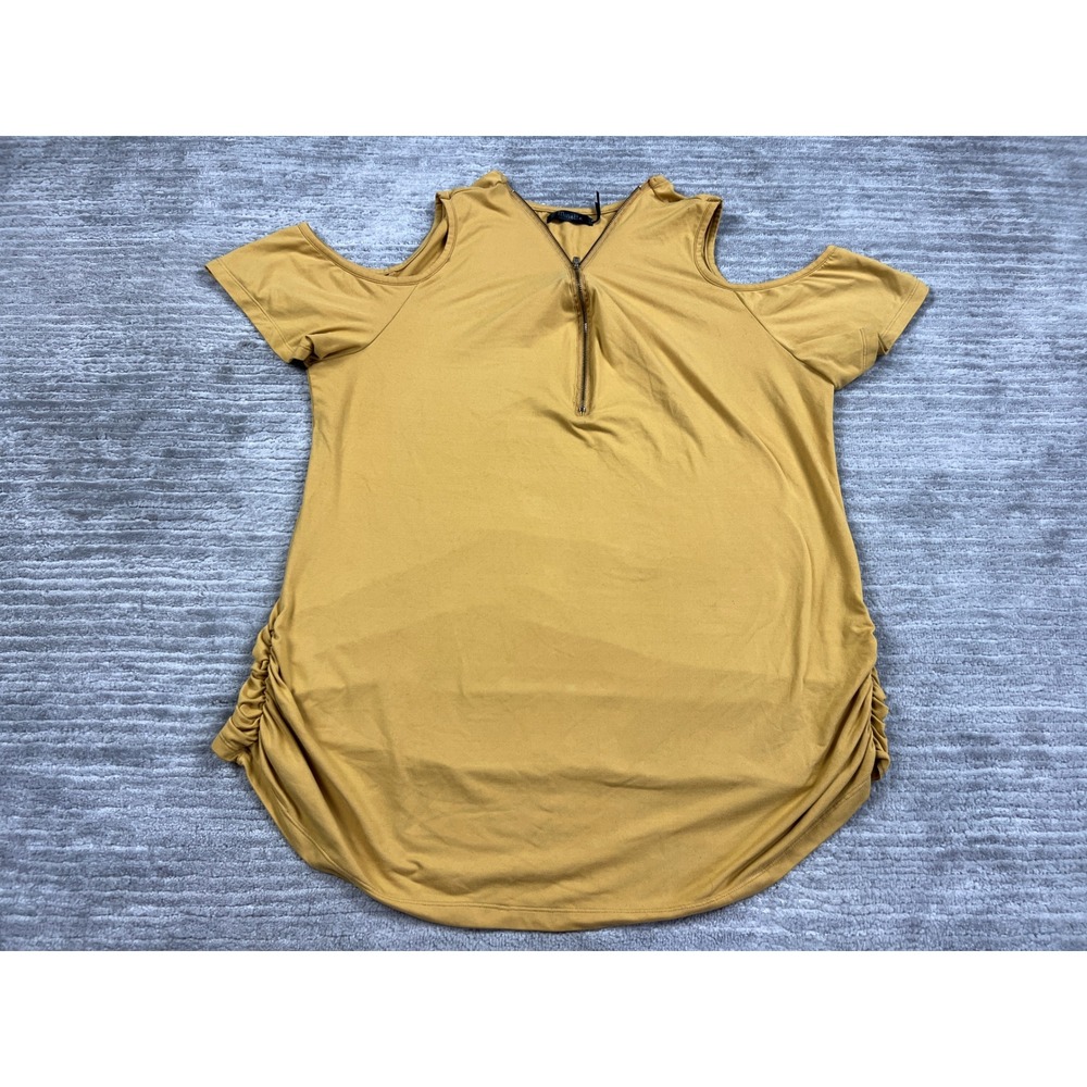 Minette Top Women 3X Yellow Cold Shoulder Quarter Zip Ruched Side Tunic MT25728X